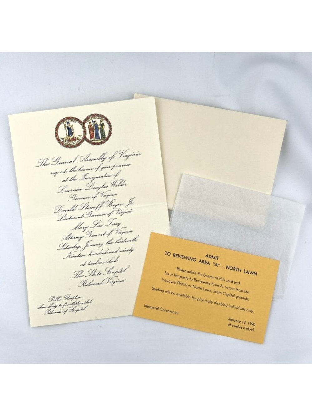 1990 L Douglas Wilder Inauguration Invitation Virginia Governor Complete